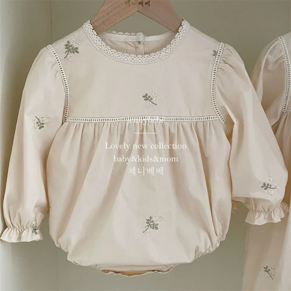 Newborn Baby Girl Romper Floral - Dziewczynek haftowany kwiatowy kombinezon z długim