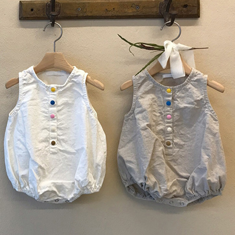 Baby Summer Linen Sleeveless Jumpsuit - Bawełna lniana chłopcy kombinezon dla niemowląt