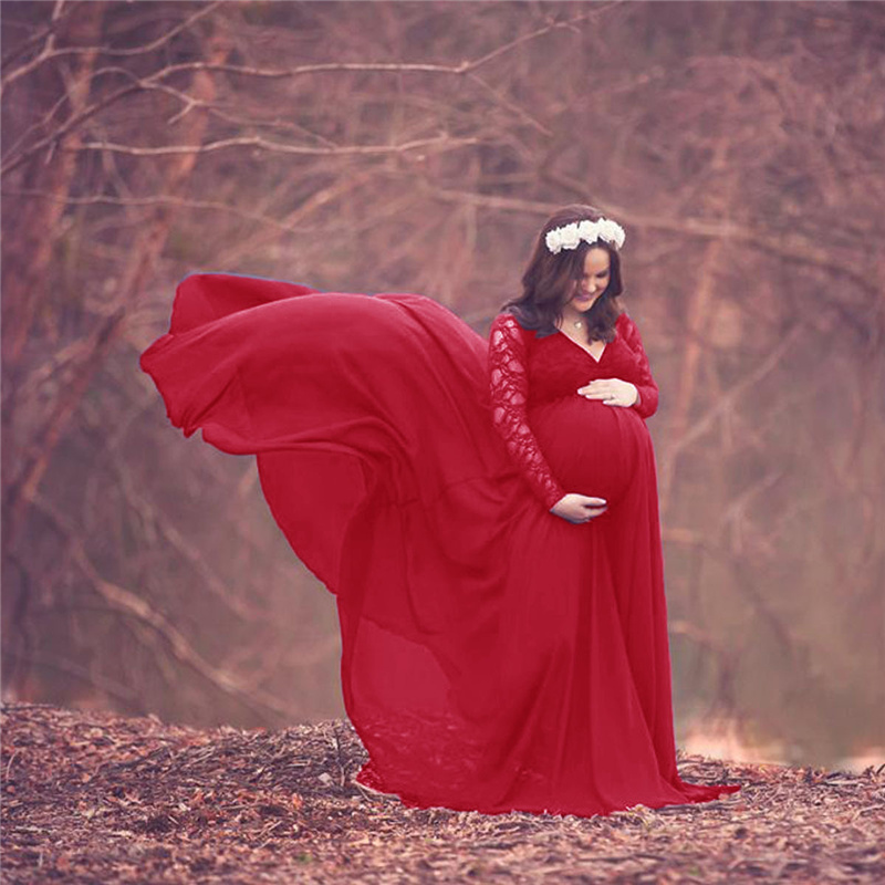 Maternity Wear - Nowa koronkowa szyfonowa fotografia ciążowa sukienka