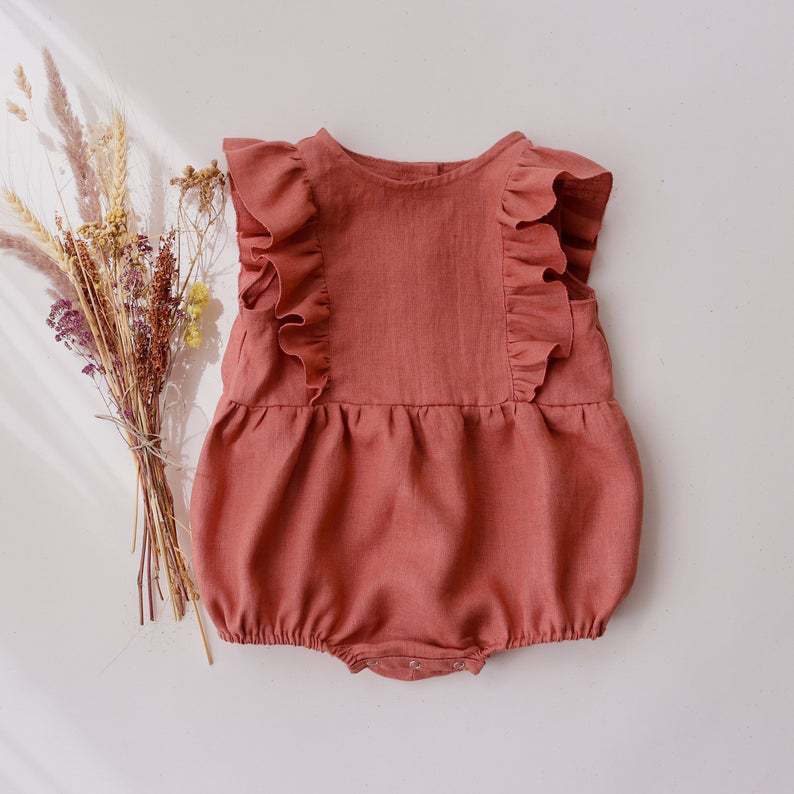Baby Summer Linen Sleeveless Jumpsuit - Lato noworodka dziewczynek Romper bawełniana pościel