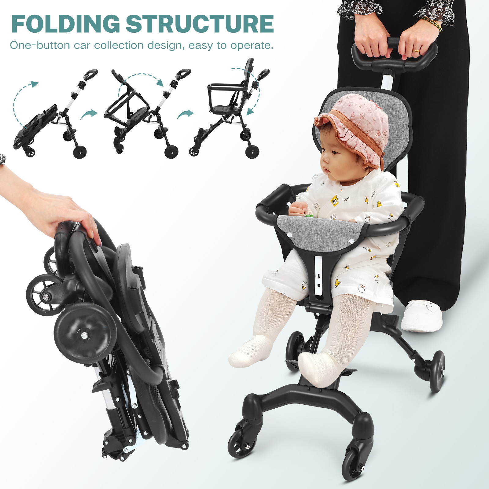 Lightweight Foldable Baby Stroller Compact - Lekkie, składane siedzisko dla niemowląt do