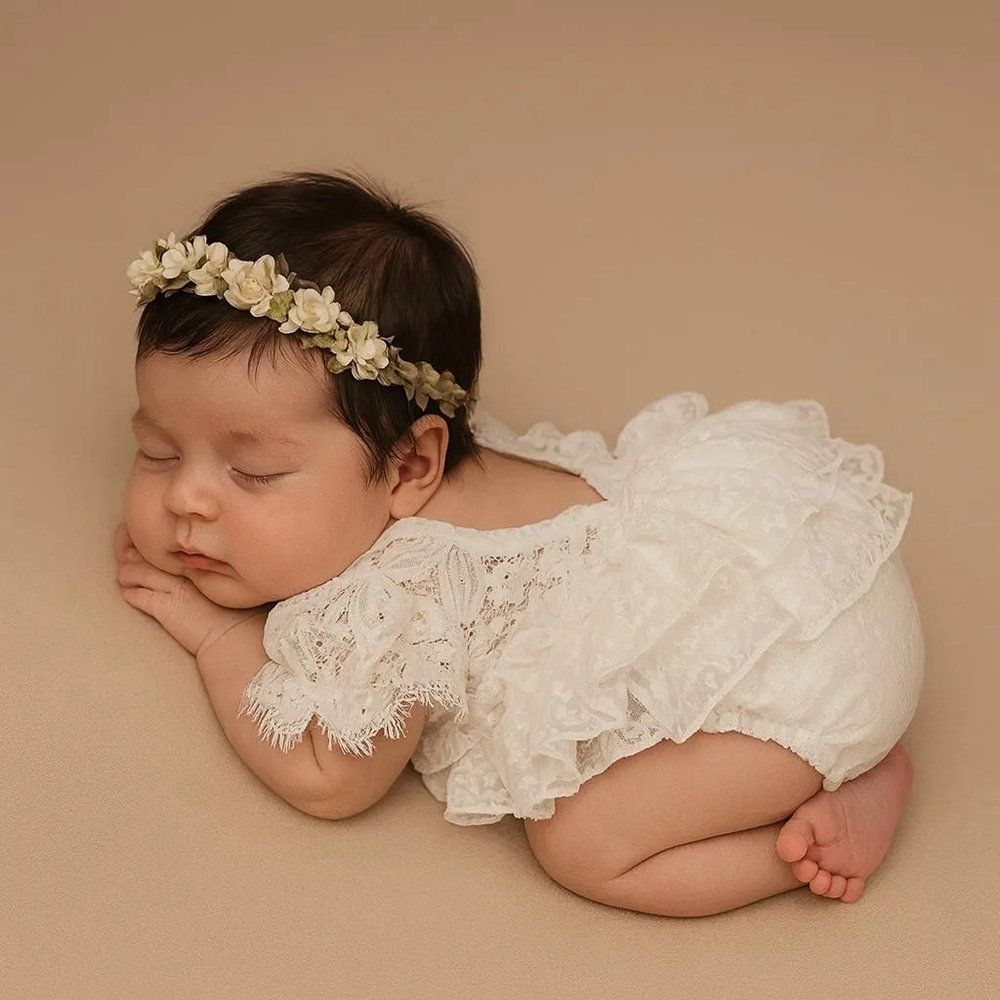 Newborn Baby Girl Romper Floral - Strój do sesji noworodkowej dla dziewczynki,