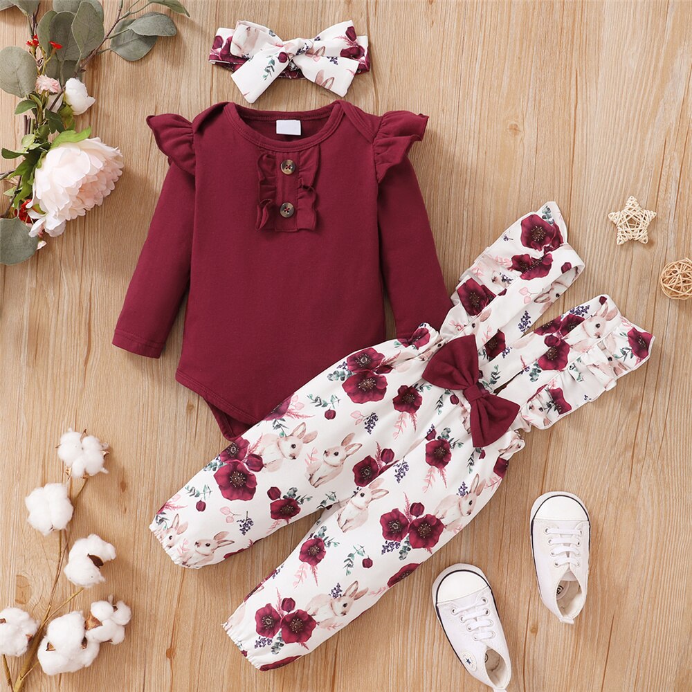 Newborn Baby Girl Romper Floral - 0-24 miesięcy noworodek dziewczynka 3 szt.