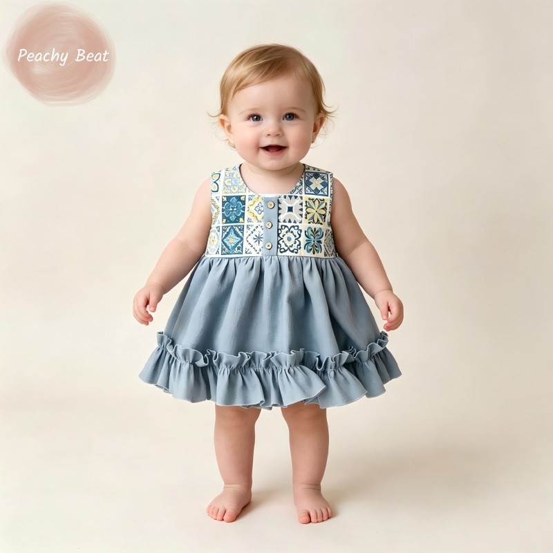 Baby Summer Linen Sleeveless Jumpsuit - Modny zestaw ubranek dla noworodka, dziewczynki