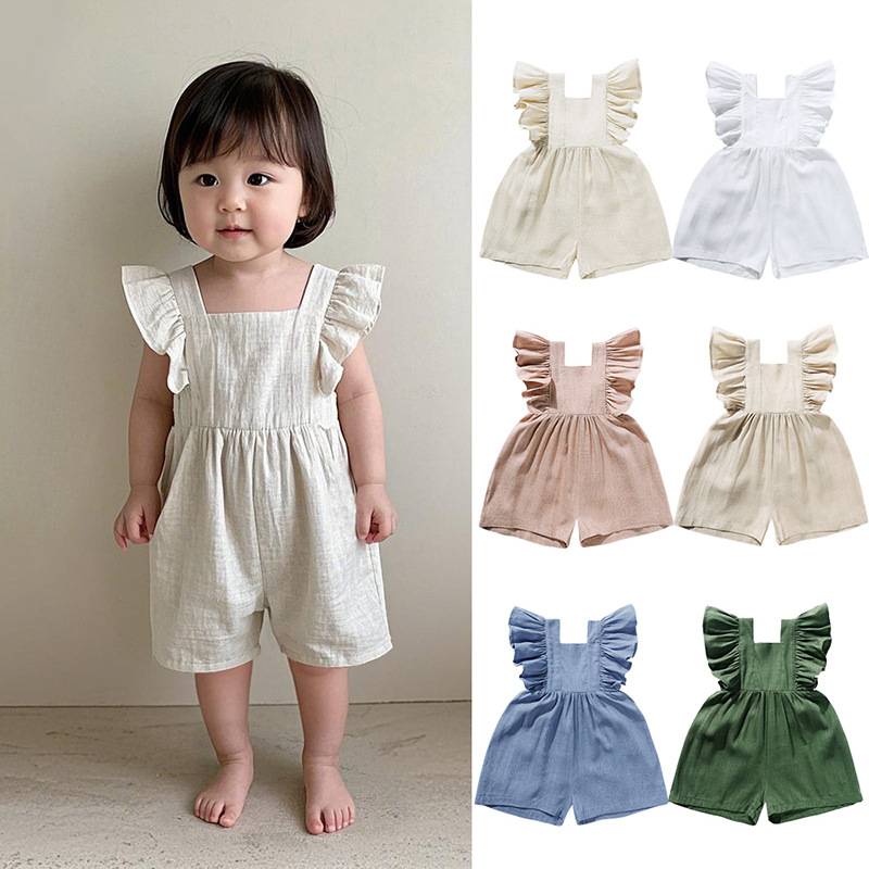 Baby Summer Linen Sleeveless Jumpsuit - Letnie ubranka dla niemowląt unisex, dziewczęce