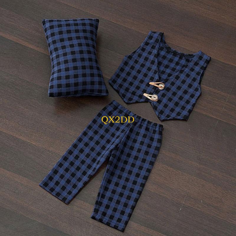 Infant Photography Props Outfit - QX2D poduszka w kratkę spodnie i