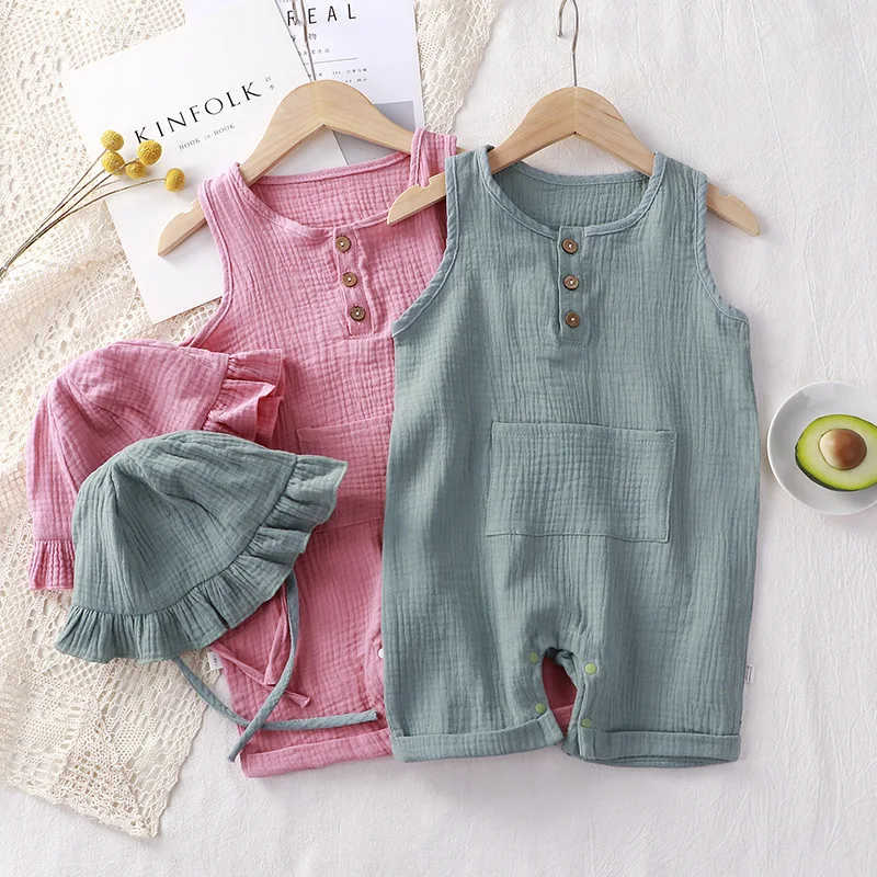 Baby Summer Linen Sleeveless Jumpsuit - 2 sztuk/zestaw letnie ubrania dla dzieci