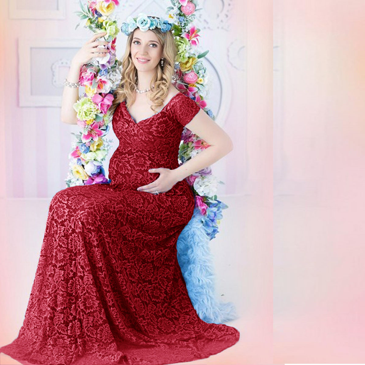 Maternity Wear - Europejska amerykańska odzież ciążowa, koronkowa suknia