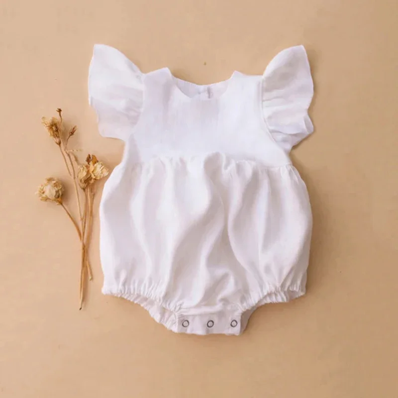 Baby Summer Linen Sleeveless Jumpsuit - 0-24M lniana bawełna noworodka ubrania dla