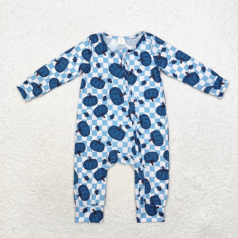 Cotton Baby Onesies Zipper - 8.21 Bambusowy Motyl Niebieski Dyniowy Liść