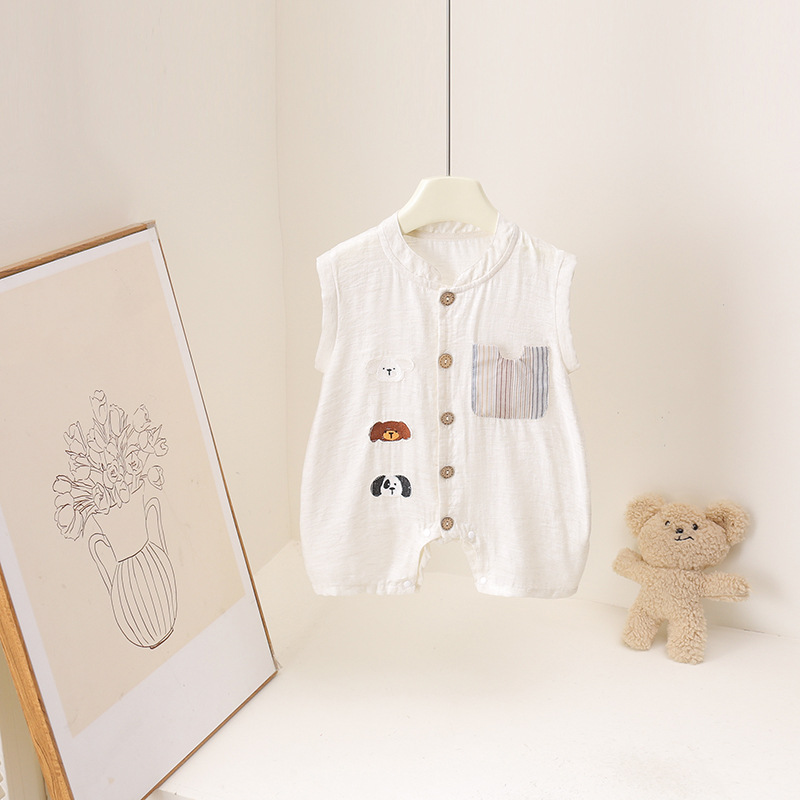 Baby Summer Linen Sleeveless Jumpsuit - Letni rampers dla niemowląt, bez rękawów,