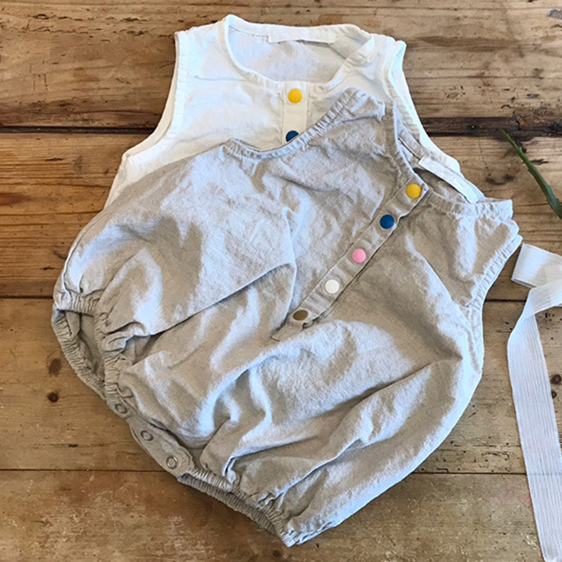 Bawełna lniana chłopcy kombine – Baby Summer Linen Sleeveless Jumpsuit recenzja i cena
