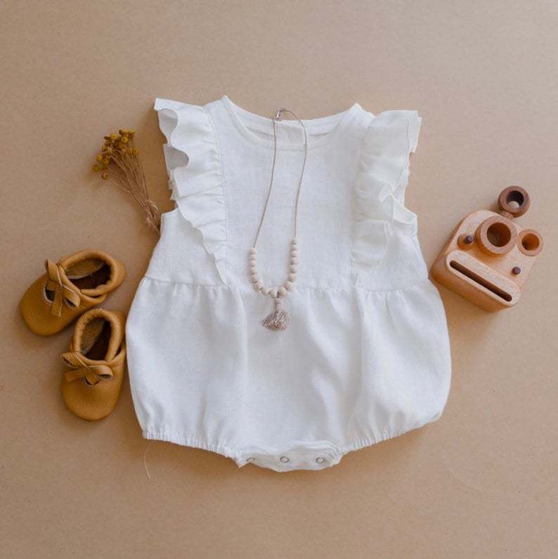 Lato noworodka dziewczynek Rom – Baby Summer Linen Sleeveless Jumpsuit recenzja i cena