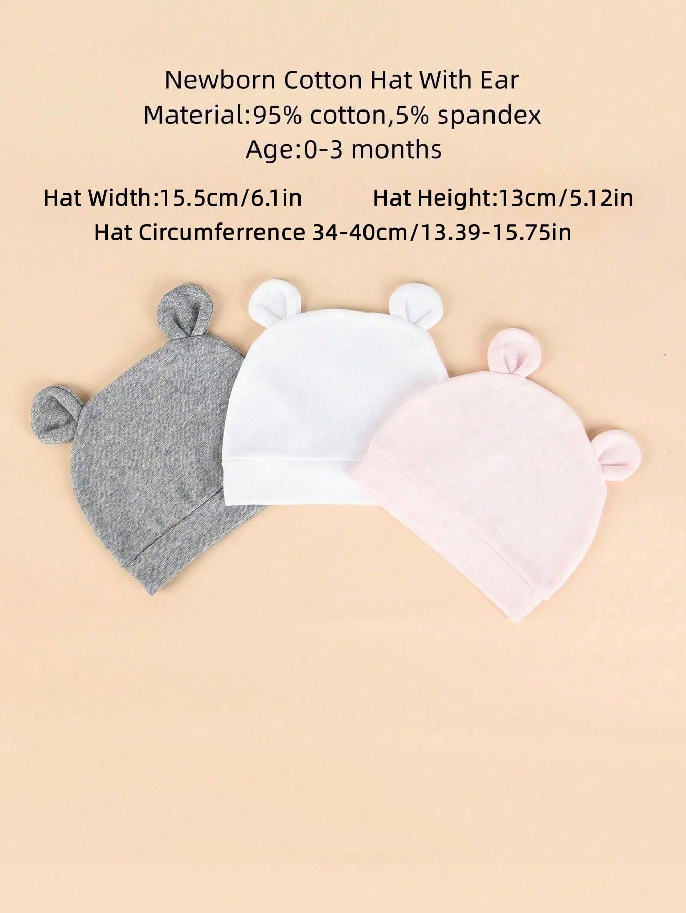 3-pak jednokolorowych, jednowa – Infant Beanie Hat With Ears recenzja i cena